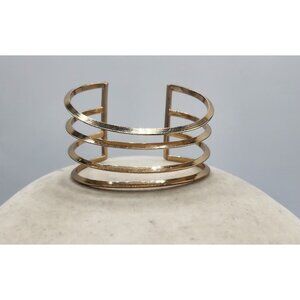 Gold-Tone Open Cuff Bracelet With Modern Multi-Band Design